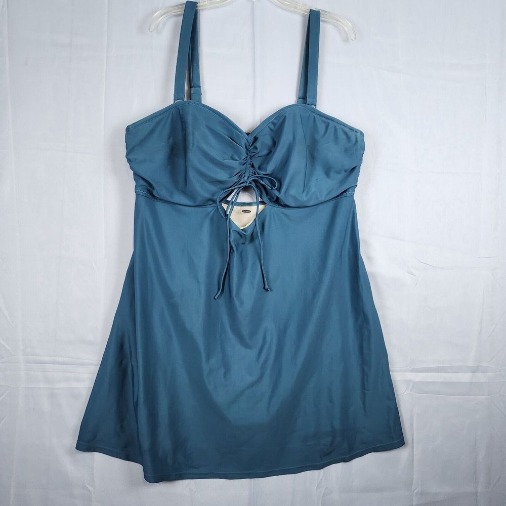 Old Navy One Piece Bathing Suit Swim Dress Front Cinched Blue Radiance Sz 3X
